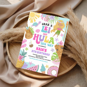 Invitation Anniversaire Tropical Luau Piscine Hawaïen