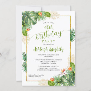 Invitation Anniversaire Tropical Palm Botanique Floral Vert O