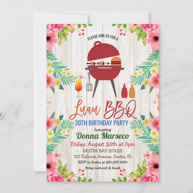 Invitation anniversaire tropicale BBQ Luau Aloha (Devant)