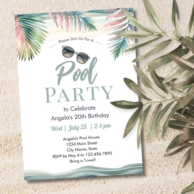 Invitation Anniversaire Tropicale Fête de Piscine d'Été (Créateur téléchargé)