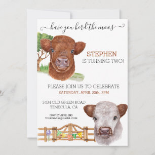Invitation Anniversaire Troupeau Aquarelle Vache d