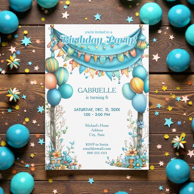 Invitation Anniversaire Turquoise Amusant Fantaisiste  (Créateur téléchargé)