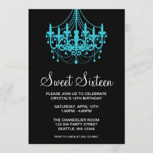 Invitation Anniversaire turquoise et noir de sweet sixteen de