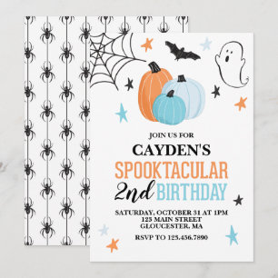 Invitation Anniversaire turquoise orange Spooktacular Hallowe