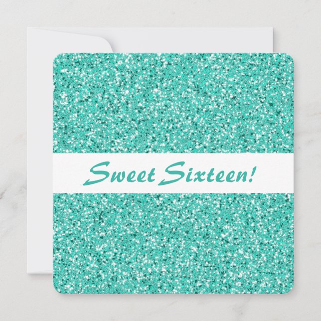 Invitation Anniversaire Turquoise Paillettes Regard Douze Ans (Devant)