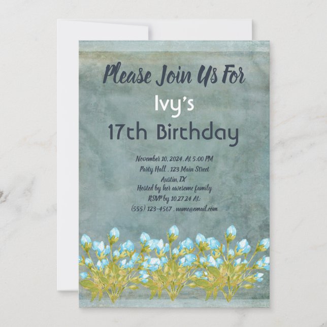 Invitation Anniversaire Turquoise rustique (Devant)