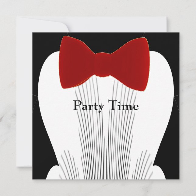 Invitation Anniversaire Tuxedo Cravate rouge (Devant)
