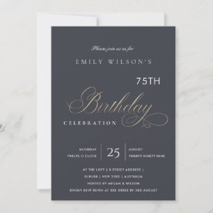 INVITATION ANNIVERSAIRE TYPOGRAPHIE NAVY OR SIMPLE TOUT ÂGE