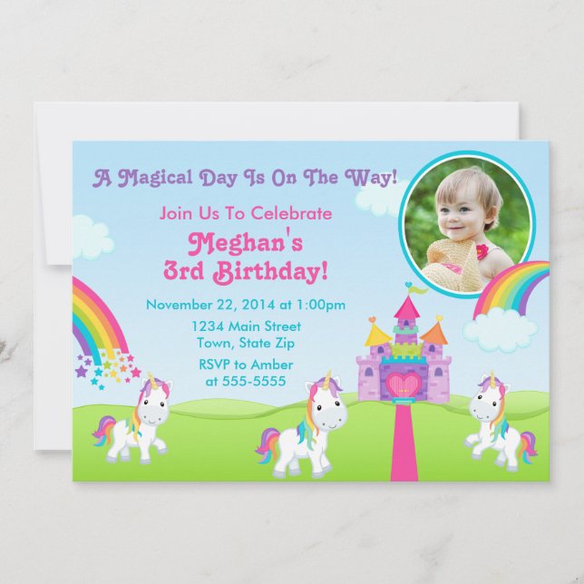 Invitation Anniversaire Unicorn 5x7 Carte photo (Devant)