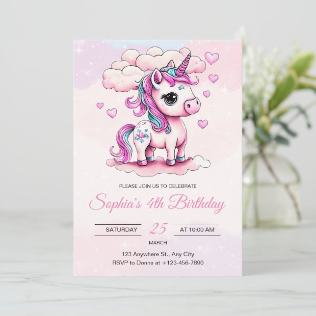 Invitation Anniversaire Unicorn Rainbow Unicorn Gi (Debout devant)