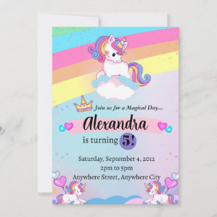 Invitation Anniversaire Unicorne Pastel Rainbow Pa