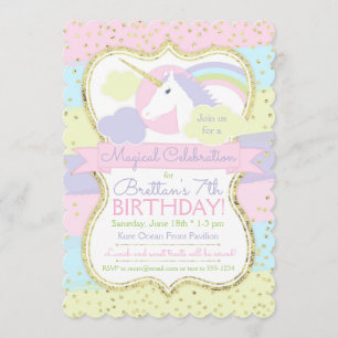 Invitation Anniversaire Unicorne Pink Purple Gold