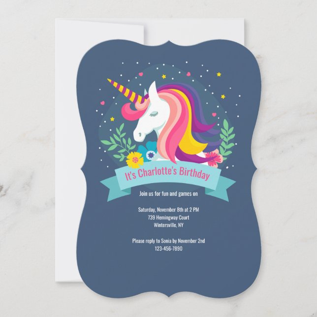 Invitation Anniversaire unique de l'Unicorne (Devant)