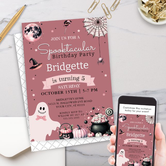 Invitation Anniversaire unique Spooktacular Pink Halloween (Unique pink girly spooktacular halloween birthday party invitation for any age ghost pumpkins party)