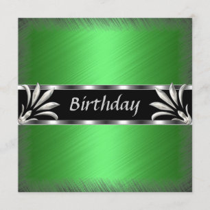 Invitation Anniversaire Vert Floral Argent