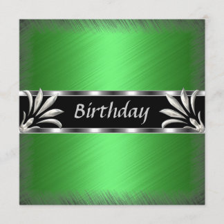 Invitation Anniversaire Vert Floral Argent
