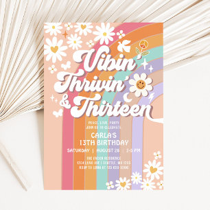 Invitation Anniversaire vibrant, prospère et treize hippie de
