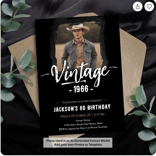 Invitation Anniversaire vintage 60 ans (Créateur téléchargé)