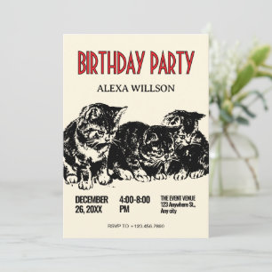 Invitation anniversaire vintage aux chats