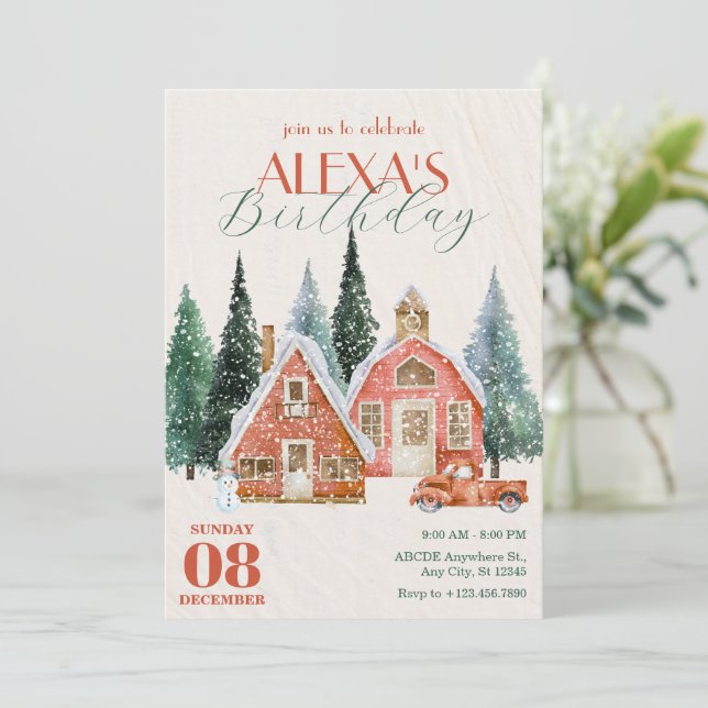 Invitation Anniversaire Vintage classique de l'hiver merveill (Debout devant)