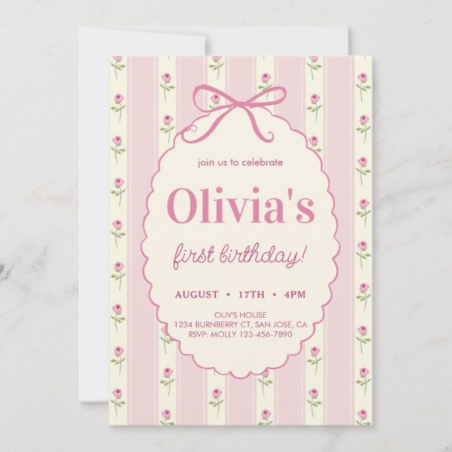 Invitation Anniversaire Vintage de la vache rose (Devant)