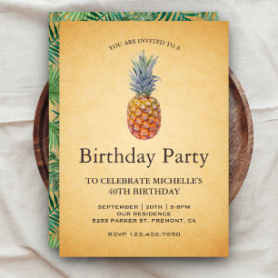 Invitation Anniversaire vintage de l'ananas tropical