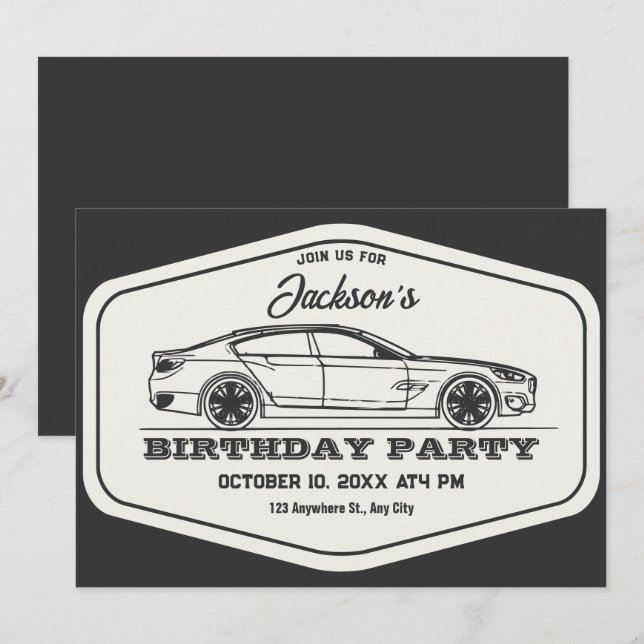 Invitation anniversaire vintage de voiture rétro (Devant / Derrière)