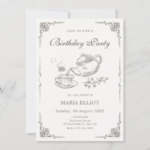 Invitation anniversaire vintage du pot de thé