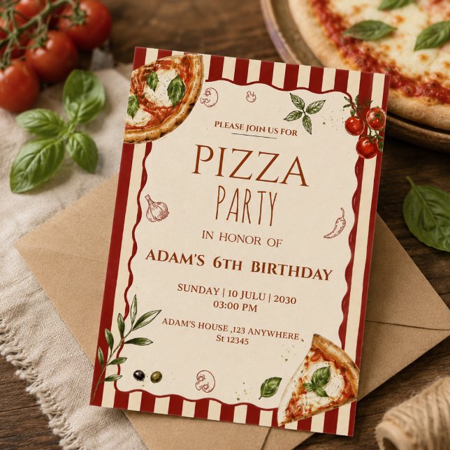Invitation anniversaire vintage fête de pizza (Créateur téléchargé)