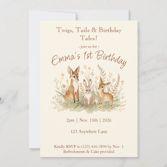 Invitation Anniversaire vintage forestier (Devant)