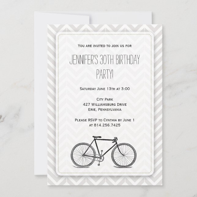 Invitation Anniversaire vintage gris élégant de bicyclette de (Devant)