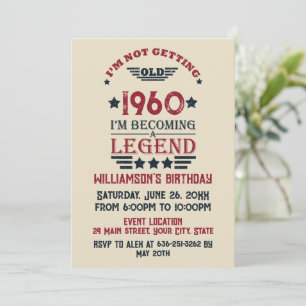 Invitation Anniversaire vintage personnalisé rouge bleu