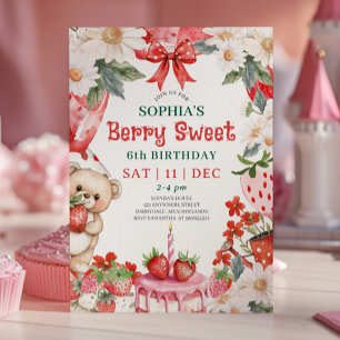 Invitation Anniversaire Vintage Strawberry Berry Sweet 6 ans
