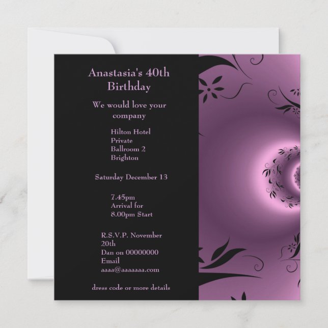 Invitation Anniversaire Violet avec Fleur Polar Bl (Devant)