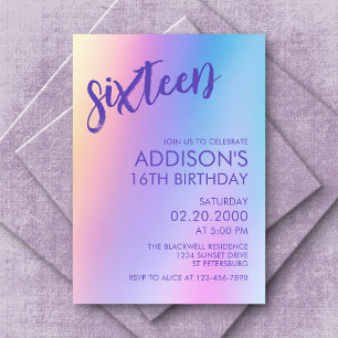 Invitation Anniversaire violet holographique