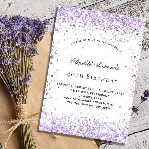 Invitation Anniversaire violet lavande parties scintillant sc