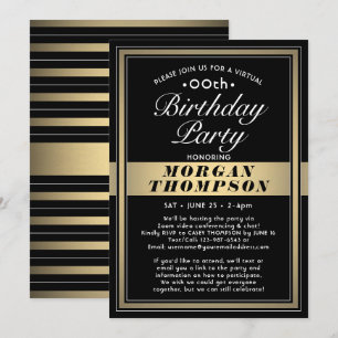 Invitation Anniversaire virtuel tout thème noir or et blanc