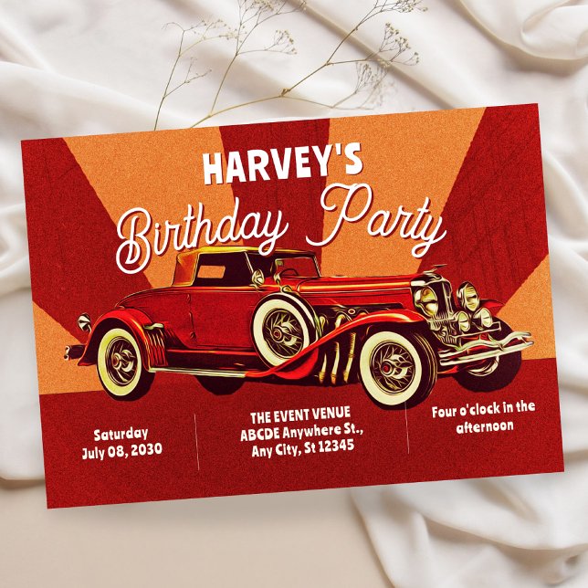 Invitation Anniversaire voiture classique rétro rouge (Créateur téléchargé)