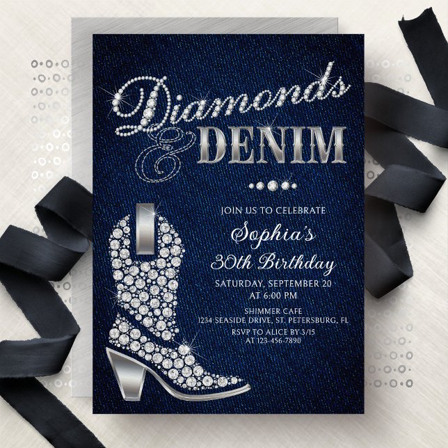 Invitation Anniversaire Western Denim Diamants (Créateur téléchargé)