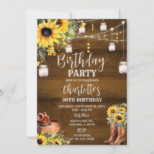 Invitation Anniversaire Western Rustique tournesols