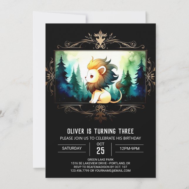 Invitation Anniversaire Whimsical Boho Lion (Devant)