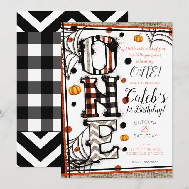Invitation Anniversaire Whimsical Burlap Halloween Mashup 1 a (Devant / Derrière)