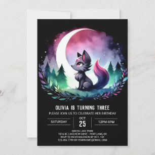 Invitation Anniversaire Whimsical Pastel Wolf