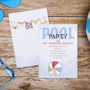 Invitation Anniversaire Whimsical Summer Pool Party Amusants