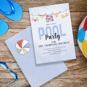 Invitation Anniversaire Whimsical Summer Pool Party Amusants