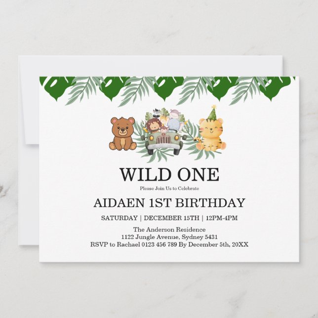 Invitation Anniversaire Wild One Jungle Safari (Devant)