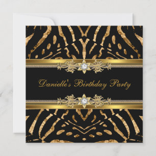 Invitation Anniversaire Zèbre Noir Or Diamant