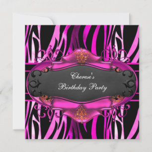 Invitation Anniversaire Zèbre Rose Chaud Imprimés Animaux Noi
