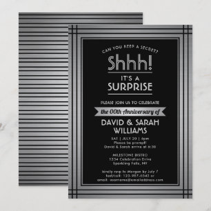 Invitation Anniversary Surprise Party Elegant Black & Silver