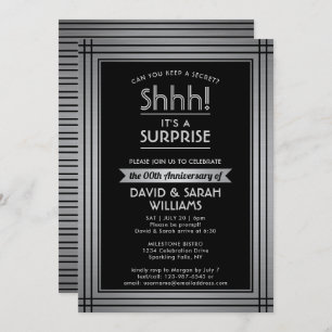 Invitation Anniversary Surprise Party Elegant Black & Silver